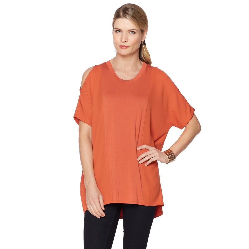 NENE by NeNe Leakes Crew Neck Half Sleeves Cold Shoulders Top X-Large Size HSN